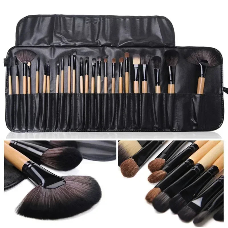 Kit com 24 Pincéis de Maquiagem Profissional com Estojo